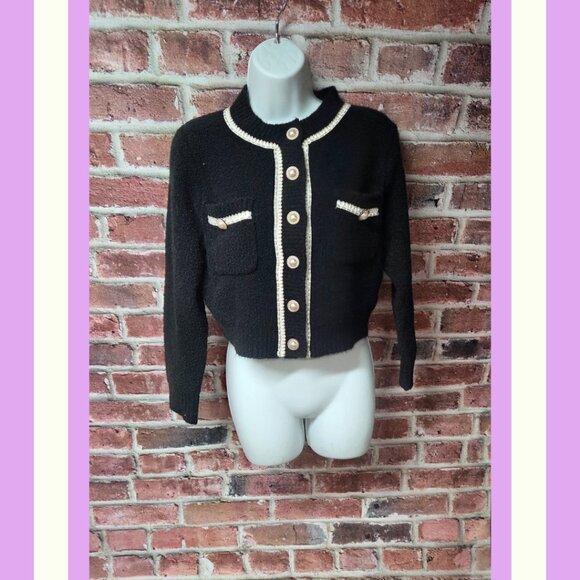 Urban Revivo Cardigan 4 | Cropped Black Sweater Coquette Quiet Luxury Y2K Chic - Picture 1 of 7